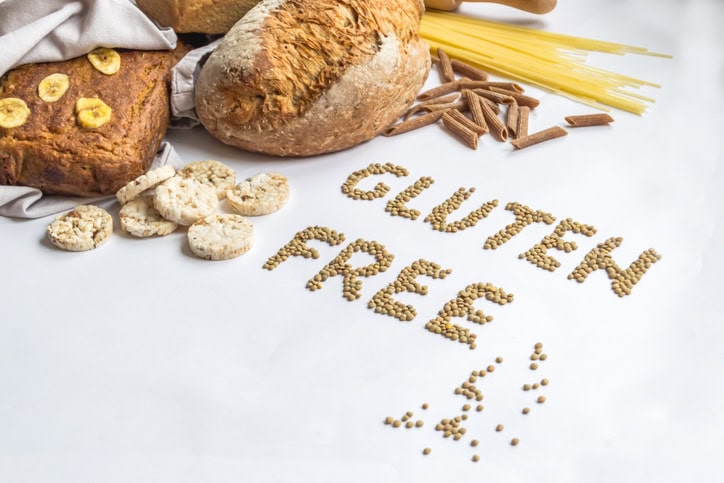 Gluten-free products on the kitchen table.